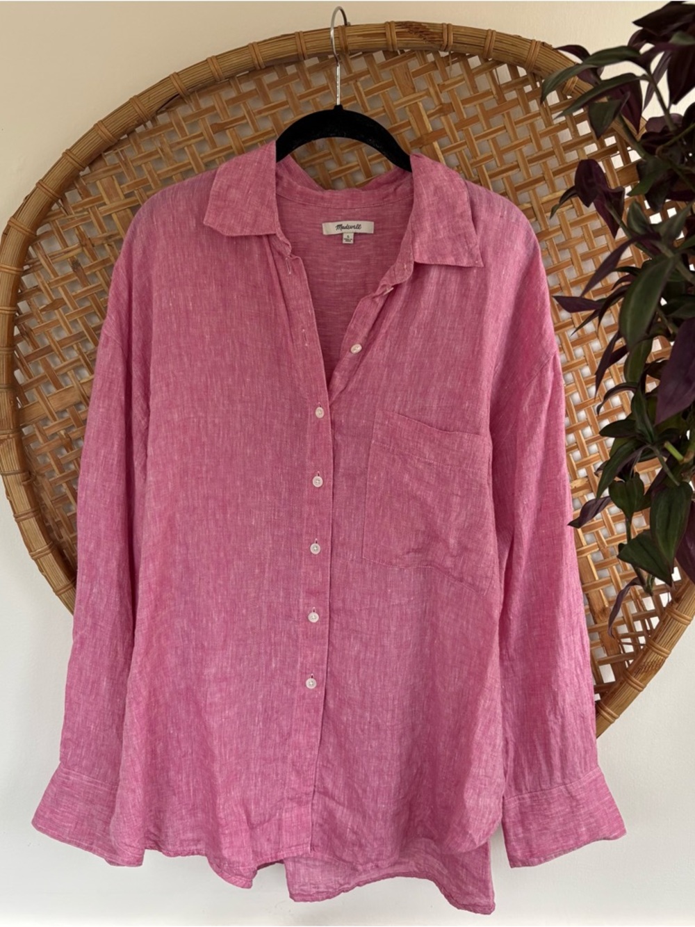 Madewell Oversized Linen Button-Down Shirt Modern Fuchsia